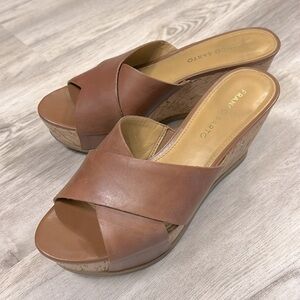 Franco Sarto Women’s Frost 2 Brown Leather Cork Platform Open Toe Sandals / Sz 8